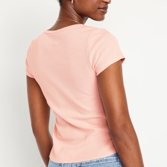 NWT OLD NAVY Short-Sleeve Waffle-Knit Henley Top Color: Pink Bamboo - Picture 3 of 9